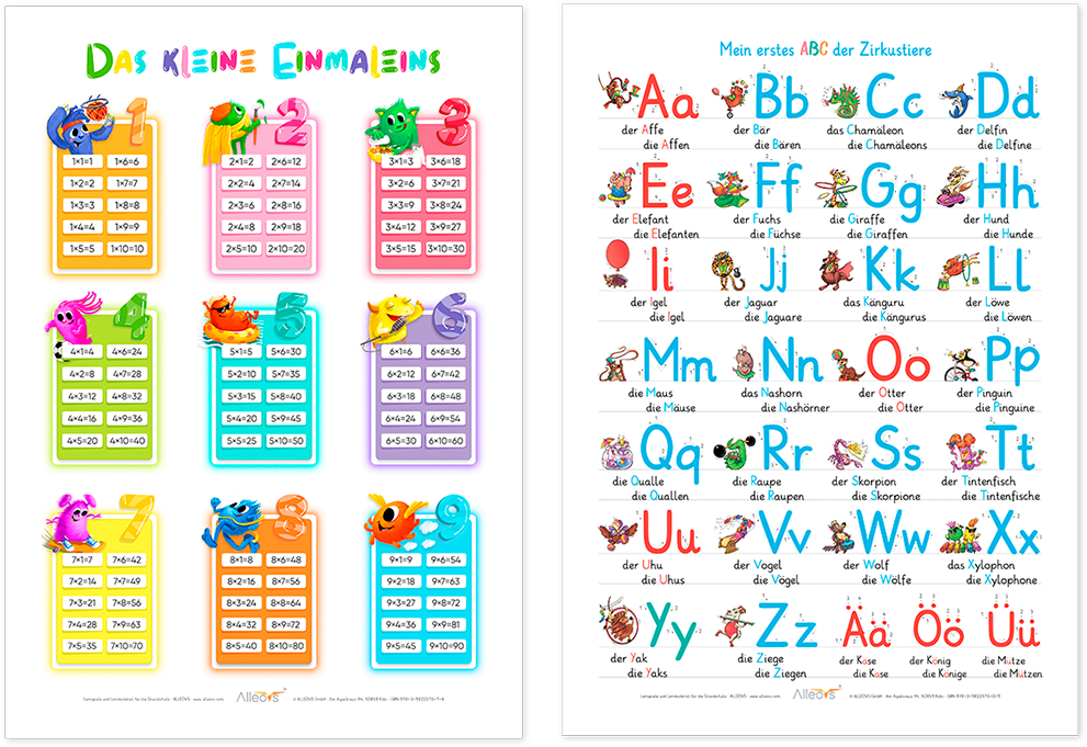 ABC Poster und Einmaleins Lernposter ALLEOVS